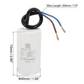 PATIKIL CBB60 14uf Running Capacitor,1Pcs AC 450V 2 Wires 50/60Hz Cylinder 73x40mm for Water Pumps, Washing Machines Motor Start