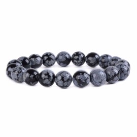 Justinstones Natural Snowflake Obsidian Gemstone 10mm Round Beads Stretch Bracelet 7 Inch Unisex