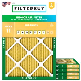 Filterbuy 17.5x23.5x1 Air Filter MERV 11 Allergen Defense (5-Pack), Pleated HVAC AC Furnace Air Filters Replacement (Actual Size: 17.38 x 23.38 x 0.75 Inches)