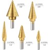 Tacklife 5PC Titanium Coated HSS Step Unibit Spral Drill Bit