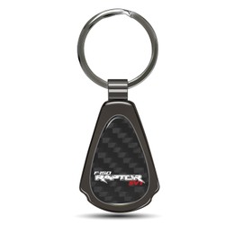iPick Image for - Ford F-150 Raptor SVT Real Black Carbon Fiber Gunmetal Gray Metal Teardrop Key Chain