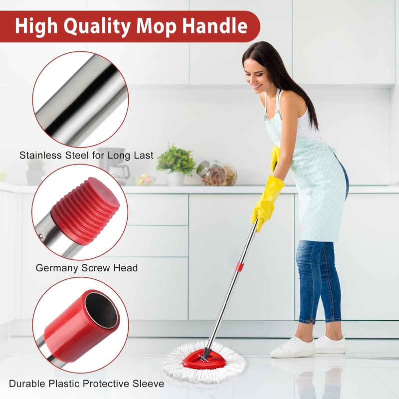 HiBaBy 4-Section Spin Mop Replacement Handle- 2.5-5 Foot Mop Replacement