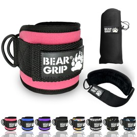 BEAR GRIP - Ankle Straps for Cables with New Fleece Design - Strong Closure, Double Stainless Steel D-Ring, Adjustable Neoprene - For Men & Women (Baby Pink Single)