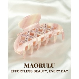 MAORULU Acetate Hair Claw Clip – 3.7 Inch Decorative Jaw Clip for Thick & Thin Hair, Strong Hold Rhinestone Clamps for Women Girls, Pink