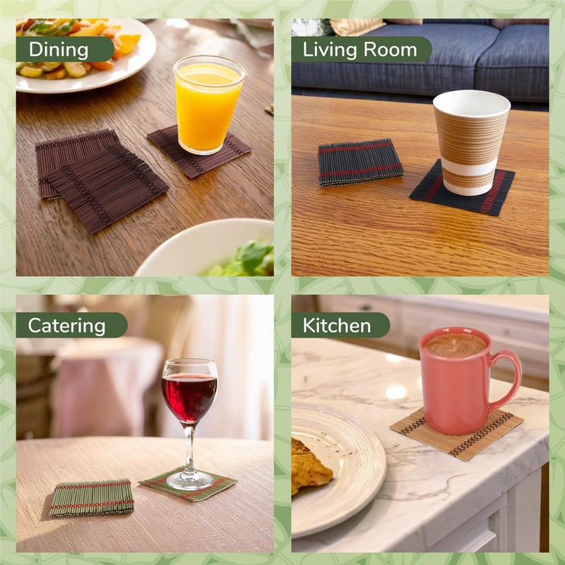 BambooMN Premium Bamboo Matchstick Coasters - 4.25" x 4.25" -