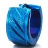 Pair Unisex Blue Stainless Steel Grooved Huggie Hinged Hoop Earrings
