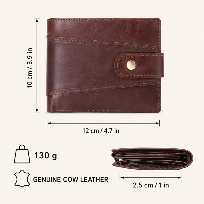 Men's Genuine Cow Leather RFID Wallet with Coin Pocket &