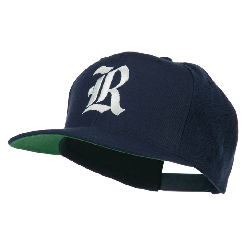 e4Hats.com Old English R Embroidered Flat Bill Cap - Navy