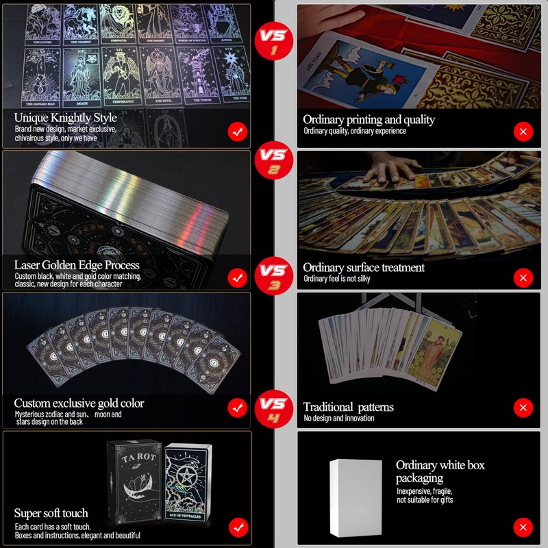 WJPC Silver Foil Edge Tarot Cards with Guide Book Set&Gift