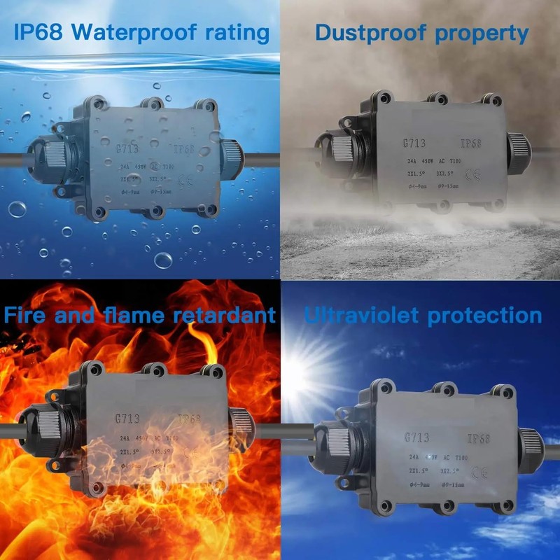 MiJunHD IP68 Waterproof Junction Box, 3 Way 4 Pin Terminal