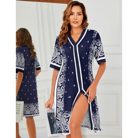 Bloggerlove Nightgowns for Women Soft Cotton Housecoat Casual House Dress with Pocket Lounger Nightdress