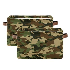 AUUXVA Storage Basket Military Camo Storage Cube Box Durable Canvas Collapsible Toy Basket Organizer Bin with Handles for Shelf Closet Bedroom Home Office