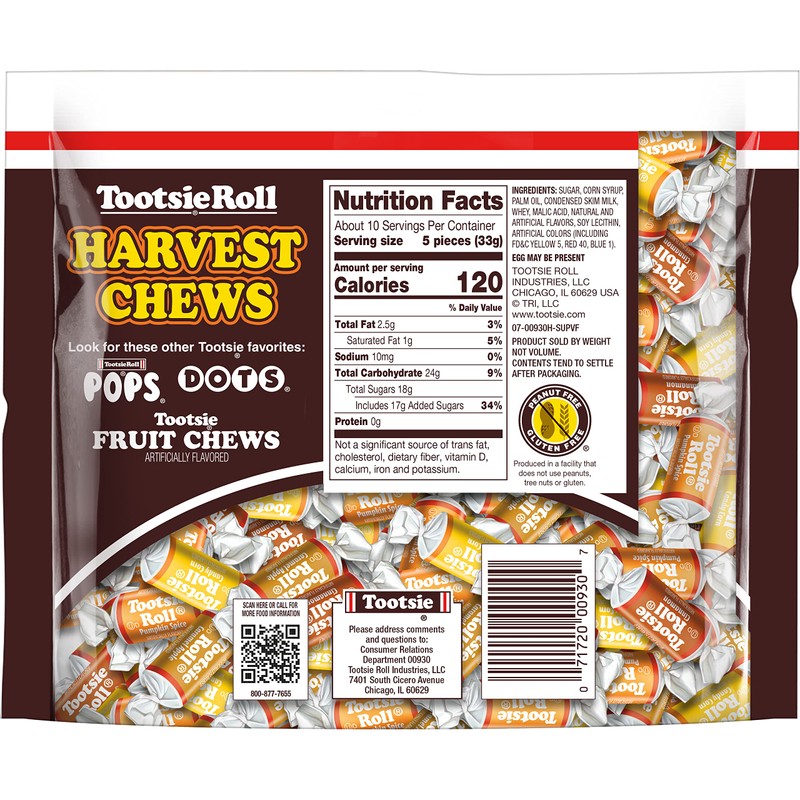 Tootsie Harvest Chews, Individually Wrapped, Gluten Free, Peanut Free, 11.5