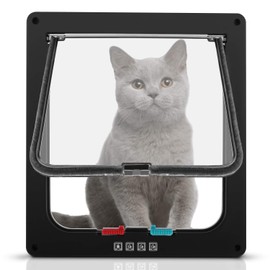 Cat Door with 4 Way Magnetic Closure, Pet Door for Cats and Small Dogs, Cat Door with Tunnel (Black, XL 24.5 x 28.5 x 5.5 cm)
