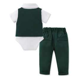 YALLET Baby Boy Clothes Suit Infant Boy Wedding Christening Outfits, 4Pcs Set Easter Baptism Outfits for Boys (Z Dark Green,12-18 Months)