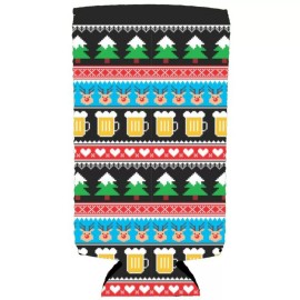 Coolie Junction Reindeer and Beers Christmas Pattern Slim Can Coolie; Compatible with Ultra