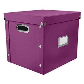 Snap-N-Store Vinyl Record Storage Case with Lid, Holds up to 75 Records, 13.375 x 12.625 x 12.5 Inches, Berry (SNS02062)