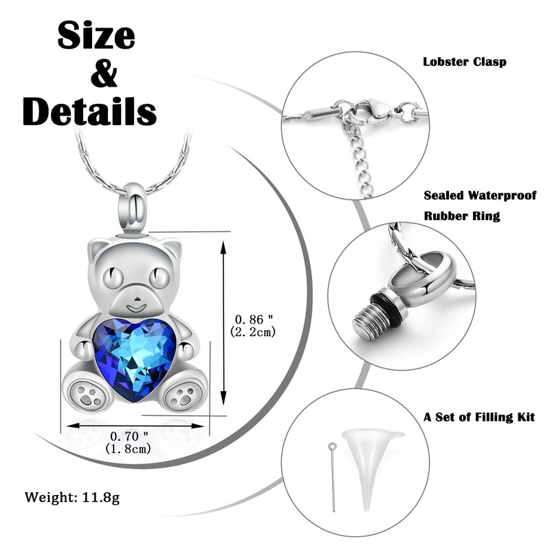 constantlife Teddy Bear Cremation Jewelry Ashes Heart Urn Necklace for