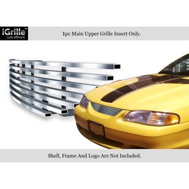 APS Compatible with Ford Mustang 1994-1998 Main Upper Stainless Steel Polished Chrome 8x6 Horizontal Billet Grille Insert S18-S10068F