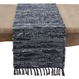 Navy Blue Denim Chindi Table Runner - 13"x72" Oblong