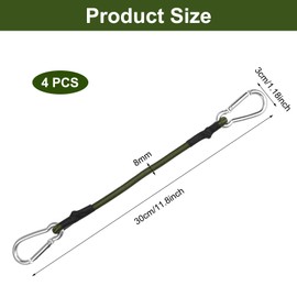 4 Pack Heavy Duty Bungee Cords with Carabiner Hooks, 11.8 Inch Adjustable Elastic Straps for Cargo, Bike, Truck, Luggage, Camping, Tarp, UV Resistant