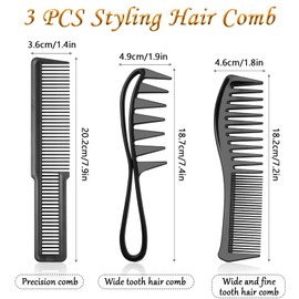 Comb Kit, Pack of 3 Styling Comb for Men and Women, Coarse Comb, Precision Comb and Double Edges Highlight Comb for Curls, Strong, Durable, Antistatic Hair Comb (Black)