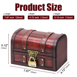 Forbabe Vintage Wooden Treasure Chest Children's Birthday Chest with Lock Treasure Chest Children's Birthday Wooden Chest with Lid Combination Lock Wooden Box with Lid (20 x 13 x 12, Without Handle)