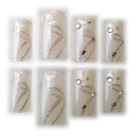 Blush Nude & White Flower w/Rhinestones Glue/Stick/Press-On Fake/Artificial/False Nails