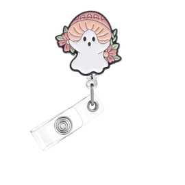 Halloween Badge Reel,Cute Mushroom Ghost Acrylic Badge for ID Card Badge,Fun Floral Telescoping Retractable Badge Holder Alligator Clip Accessories for Nurse,Medical Worker,Nursing Student,Teacher