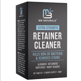 M3 NATURALS LLC Cleansing & Whitening Tablets for Retainers, Dentures, Mouth Guards, Kills 99% of Germs, Removes Stains & Odor - Mint Dental Cleanser 120ct - Specification: 60 Tablets