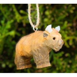 Bison Buffalo Ornament Wood Hanging Figurine Holiday Decor Handmade Carving Small Animal