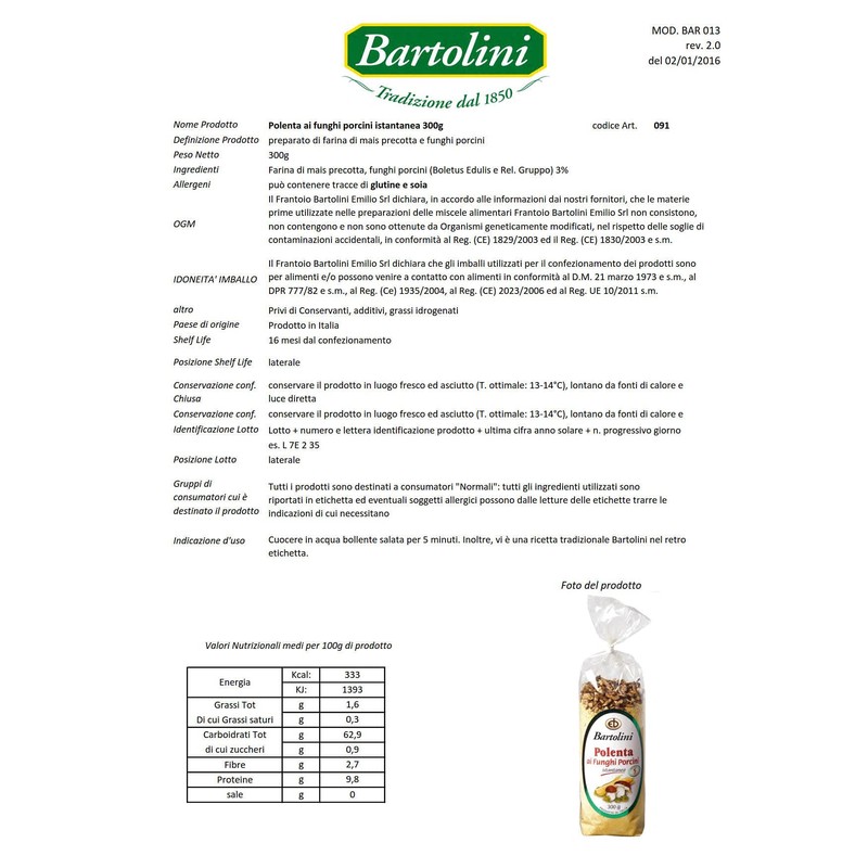 Polenta with Porcini 300 gr. - Frantoio Bartolini
