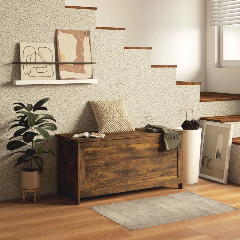 "Rustic Brown Wooden Kids & Teen Storage Bench with 2