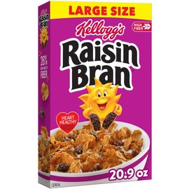 Kellogg's Raisin Bran Breakfast Cereal, Fiber Cereal, Family Breakfast, Large Size, Original, 20.9oz Box (1 Box)