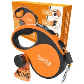 Mighty Paw Retractable Leash with Built-in Poop Bag Holder | 16' Long Retractable Dog Leash for Small Dogs, Medium Breeds & Large Pets. Dog Leash Retractable Tape for Quick Control. Poop Bags Included