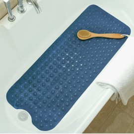 Tree Bud Bathtub Mats for Shower Tub Non-Slip Bath Mat 39 x 16 Inch Extra Long Shower Mat, Bath Tub Mat for Bathroom with Machine Washable, BPA Free for Kids (Navy Blue)