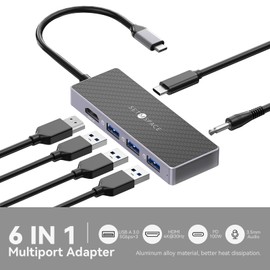 USB C Docking Station, 6 in 1 USB C to HDMI hub Multiport Adapter[sin controlador] 4K HDMI,PD 100W,USB A 3.0 5Gbps*3, 3.5 Audio with 6.3inch Cable,USB C Laptops and Other Type C Devices.