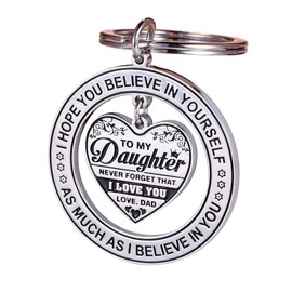 To My Daughter Keychain – Heartfelt Gift from Dad with Inspirational Message, Durable Stainless Steel Keepsake, White, Medium