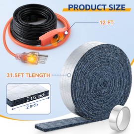 Saillong Heat Tape for Water Pipes & Pipe Wrap Insulation with Tape, Self Regulating Heat Cable, Cotton Water Pipe Insulation Wrap for Freeze Protection RV(12ft,31.5ft)