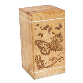 HIND HANDICRAFTS Handcrafted Floral Engraved Wooden Urns for Human Ashes Adult Large - Cremation Urn for Ashes - Burial Urn for Columbarium - Funeral Urn Box (Floral Butterfly 2, 250 LB - Hardwood)