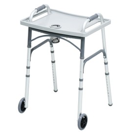 Loyoda Foldable Walker with Tray，Lightweight Folding Walker with 5" Wheels Height Adjustable Aluminum Standard Walkers for Seniors up to 350 lbs