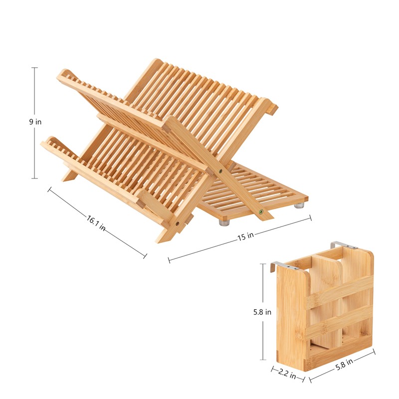 HBlife Bamboo Dish Drying Rack with Utensil Holder, 3-Tier Large