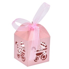 Baby Shower Girl Favor Gift Box Laser Cut Carriage Bomboniere Candy Boxes Pink (50pcs)