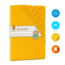 Lavea Jersey Fitted Sheet, Maya Series, 100% Cotton, High-Quality Workmanship, Elasticated and Oeko Tex 100 certified, golden yellow, 120 x 200 cm
