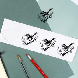 Azeeda 4 x 'Wren Bird on Branch' Clear Sticker Decals – Waterproof Film for Windows, Cars, Walls & Crafts, Small (50mm) (DC00131948)