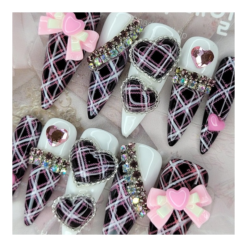 Black Gyaru Cosplay Handmade Nail Tips - Water Drops /
