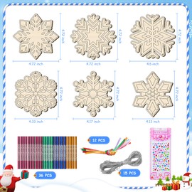Nourdom Pack of 12 Snowflake Wind Chime Craft Set, DIY Christmas Decoration, Wooden Craft Set, Snow Crystal Wind Chime Craft Set, Children, Craft for Painting for Girls, Boys, Christmas, Winter