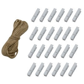 Wooden Clothes Pins, 100pcs 1.3Inch (3.5cm) White Small Wooden Chip Clips with 33 Feet Jute Twine for Bag Clips Clothespin Bag Clothes Pin Heavy Duty Outdoor(White)