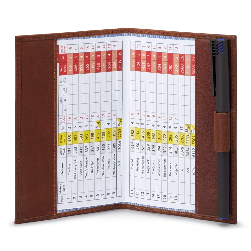 Gryphen Hoxton Leather Golf Scorecard Holder with Pen Loop (Brown)