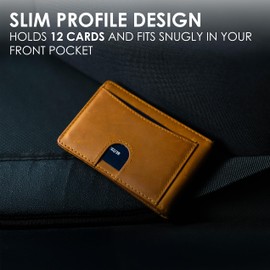 Monetial Slim Minimalist Wallet with Money Clip | Front Pocket Wallet | 1-10 Cards Storage | Mens Slim Leather Bifold | RFID Leather Bifold (Saddle Brown)
